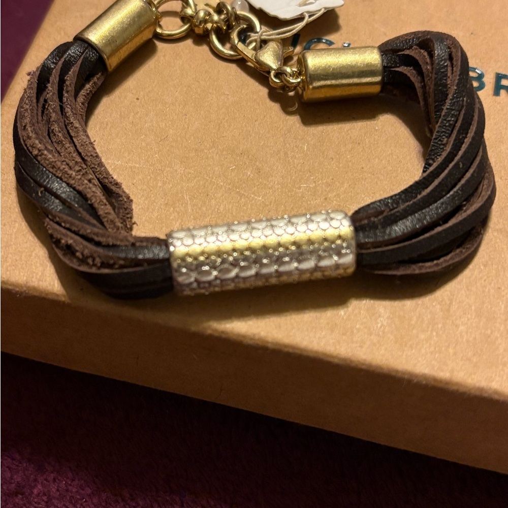 Lucky Brand Multi-Strand Leather Bracelet with Gold and Silver Accents